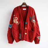 Fashion Letter Embroidery Knitted Single Breasted Cardigan
