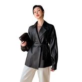 Fashion Pure Color Genuine Leather Coat