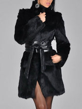 Faux Fur Coat Long Sleeve Overcoat Sash Excluded