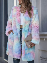 Faux Fur Long Sleeve Tie Dye Coat