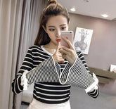 Flare Long Sleeve O-neck Bow decoration Fashion Pullover Sweater
