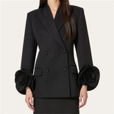Flower decoration Cotton long sleeved Double breasted slim blazer