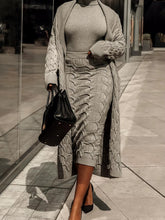 Front Pocketed Cardigan Sleek Sweater With High-Waist Skirt Three-Piece Knit Set
