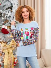 Glitter Sequined Patchwork Long Sleeve Crew Neck Printed Christmas Sweatshirt Tops