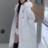 Jacket Pockets Fur Collar Puffer Long Down Hooded Coat