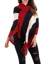 Knit Poncho Geometric Jewel Neck Long Sleeve Cape Coat