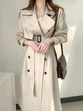 Elegant Long Trench Coat Double Breasted Sashes Casual Office Outerwear Jacket