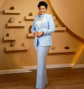 Luxury Beaded Pearls Blazer Flare Trousers Daily Formal Party Pants Jacket Suits