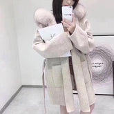 Luxury Natural Fur Hooded Cashmere Elegant Coats