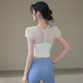 Waist slimming, Breathable mesh fitness, Sports short sleeves