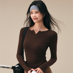 Autumn and winter new waist cinching personality V-neck fitness long sleeves