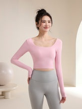 Criss-cross Back U-Neck Yoga Long Sleeve Top