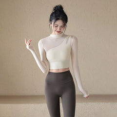Mesh fake two pieces with chest pads and long sleeves