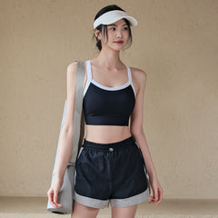 All-in-one contrasting premium shockproof pull-in fitness training bra