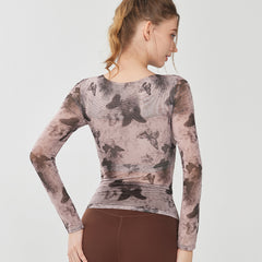 Butterfly print mesh is breathable, Quick-drying, Slim-fitting, Sporty long sleeves