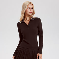 Quick-drying V-neck simple retro polo shirt long-sleeved top