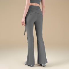 New high-elastic threaded bootcut pants personalized strap Pilates gym pants