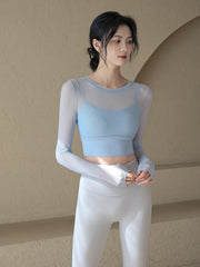 Sexy mesh with chest pad sports long sleeves