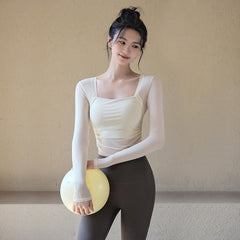Sexy Mesh Faux Two-Piece Yoga Top