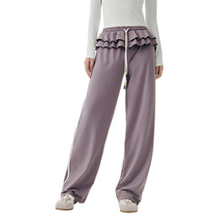 Straight vertical stripes cover the flesh and slim fitness wide-leg pants