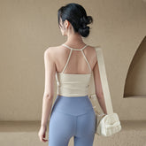 Shockproof gathered halterneck running gym bra