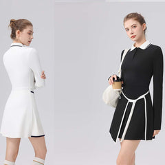 Contrasting polo collar trim height elastic golf tennis suit sports suit