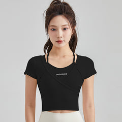 Fake two nude quick-drying slimming fitness T-shirts