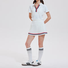 Anti-shine pleated skirt quick-drying V-neck short-sleeved golf suit