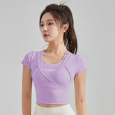 Fake two nude quick-drying slimming fitness T-shirts