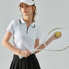 Half-zip lapels, Loose nude, Slim, Breathable, Sporty short sleeves