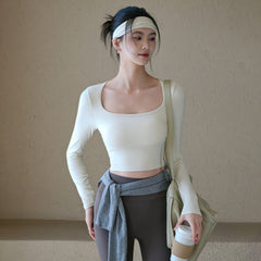 With chest pad, Yoga mesh beautiful back and long sleeves
