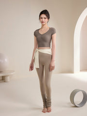 Hollow shirred pleats slim sports short sleeves