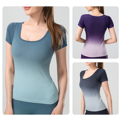 Gradient color breathable yoga short sleeves
