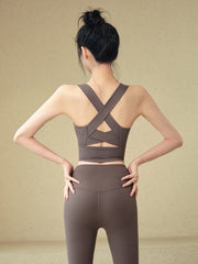 Shockproof gathering beautiful back sports bra