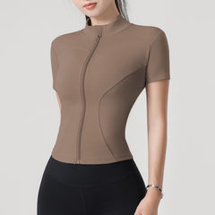 High-elastic yoga stand-up collar tight-fitting short-sleeved jacket