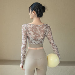 With chest pad lace fake two pieces slimming long sleeves