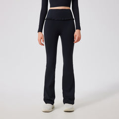 Ruffled slightly flared high-waisted slim slim breathable sports fitness pants