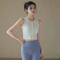 Threaded breathable comfortable buttons sports fitness cardigan short sleeves