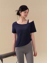 Asymmetrical Collar Side Ruched Slimming Athletic T-shirt