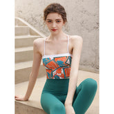 Fashion print contrasting camisole top nude gym pants set