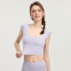 Square collar and ruffle sleeves fixed cup short sleeves