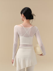 Mesh breathable pleated waist two-piece set