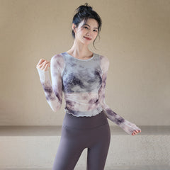 Gradient Mesh Faux Two-Piece Yoga Top