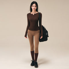 Autumn and winter new waist cinching personality V-neck fitness long sleeves