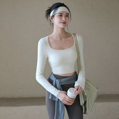 With chest pad, Yoga mesh beautiful back and long sleeves