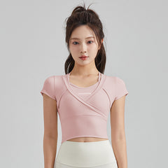 Fake two nude quick-drying slimming fitness T-shirts