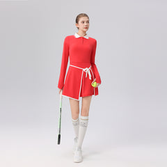 Contrasting polo collar trim height elastic golf tennis suit sports suit