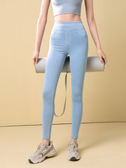 Faux denim high waist skinny trousers