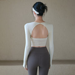 With chest pad, Yoga mesh beautiful back and long sleeves