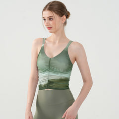 Butterfly print mesh ruffled sports bra